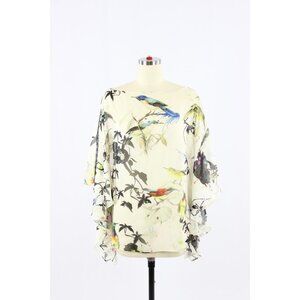 ROBERTO CAVALLI Ethereal Flight Bird 100% Silk Kaftan Top Blouse, Size 38/XS